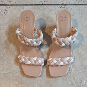 a new day Braided Double-Strap Slide Sandals in Beige and White